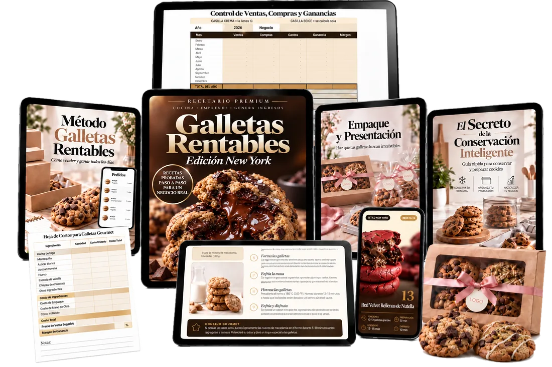 Recetario Galletas Rentables Edición New York con sus 5 bonos: planillas, guías y recetas